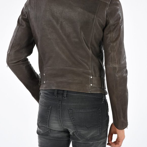 $2250 DIESEL BLACK GOLD Brown Zipper Biker Leather - Picture 6 of 8